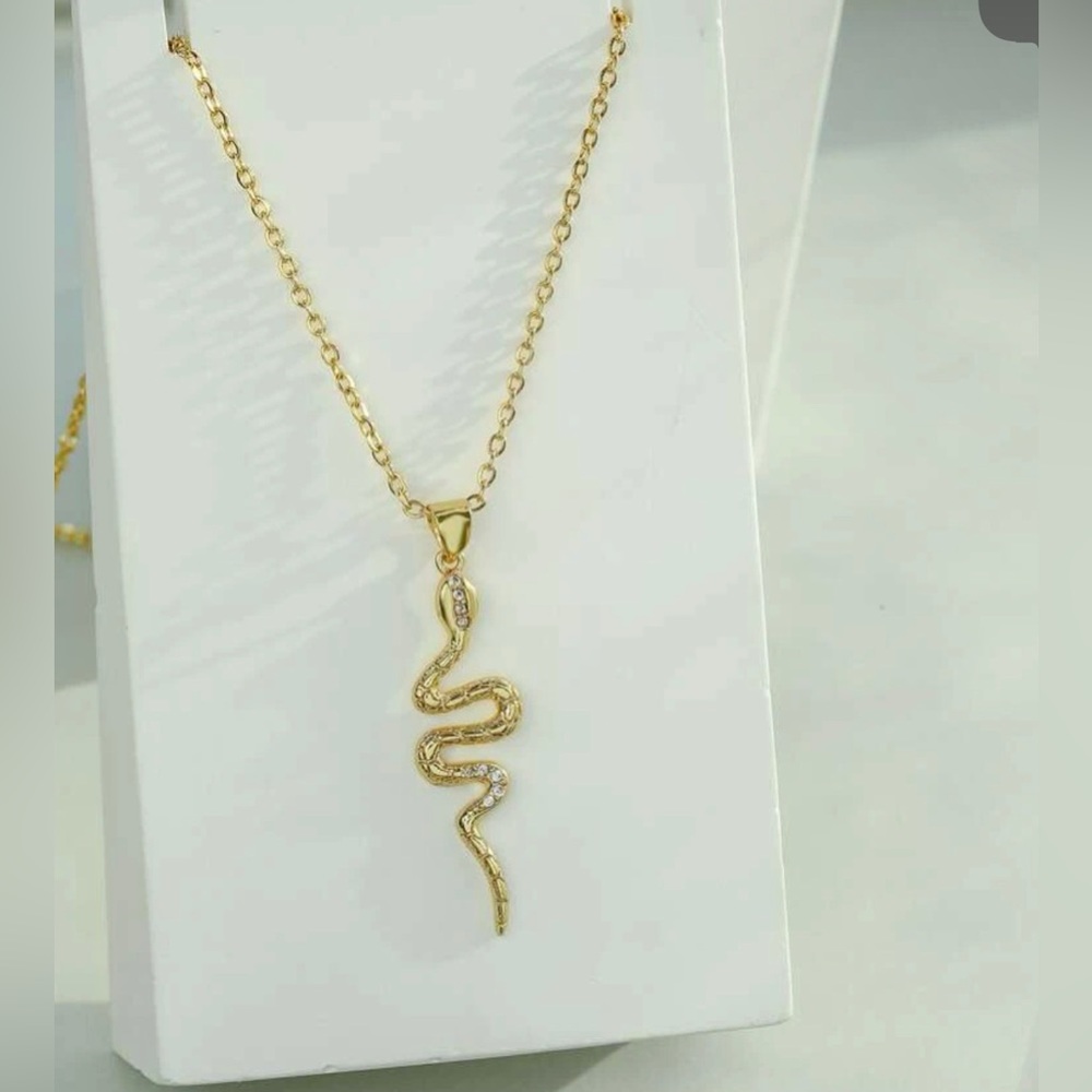 5 for/$25 14k gold covered snake necklace with little rhinestones
